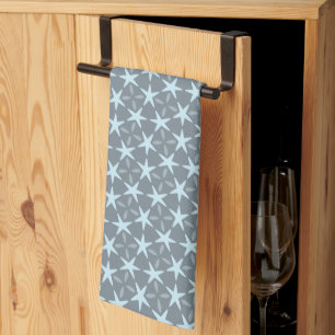 Soft Blue Starburst on Slate Grey Pattern Kitchen Towel