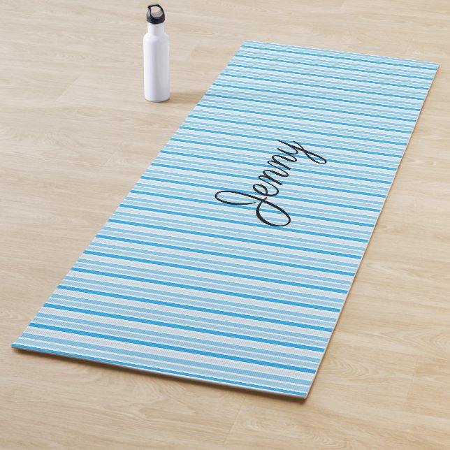 Soft Blue Striped Personalized Yoga Mat (In Situ)