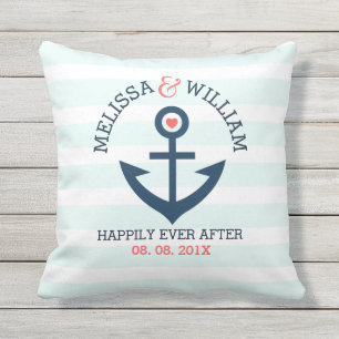 Soft Blue Stripes Navy-Blue Nautical Boat Anchor Throw Pillow