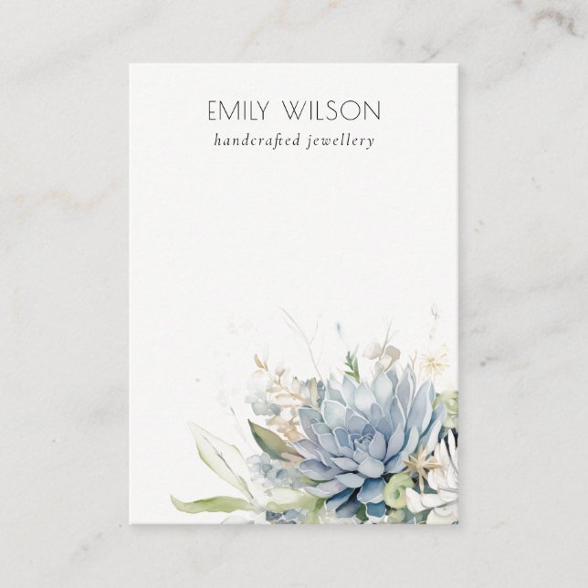Soft Blue Succulent Floral Blank Jewelry Display Business Card (Front)