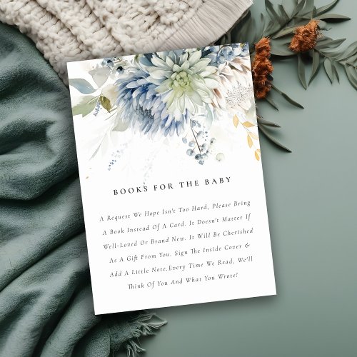 Soft Blue Succulent Floral Books For Baby Shower Enclosure Card