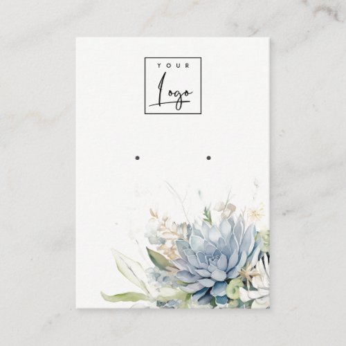 Soft Blue Succulent Floral Earring Logo Display Business Card