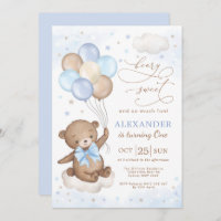 Soft Blue Teddy Bear Balloons Birthday Boy Party Invitation