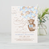 Soft Blue Teddy Bear Hot Air Balloon Baby Shower Invitation (Standing Front)