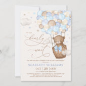 Soft Blue Teddy Bear Hot Air Balloon Baby Shower Invitation (Front)