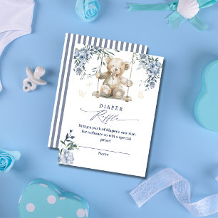 Soft Blue Teddy Diaper Raffle Baby Shower Card