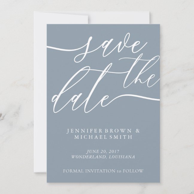 Soft Blue Theme Wedding Custom Photo Calligraphy Save The Date