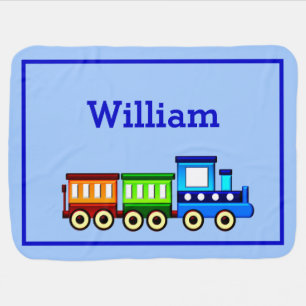 Soft Blue Train Baby Boy Add Change Name Baby Blanket