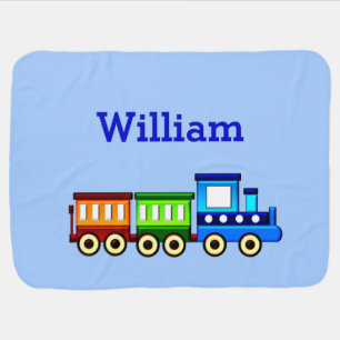 Soft Blue Train Baby Boy Add Change Name Blanket