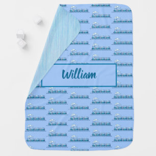 Soft Blue Train Baby Boy Add Change Name Blanket