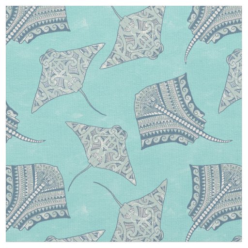 Soft Blue Tribal Stingrays Fabric