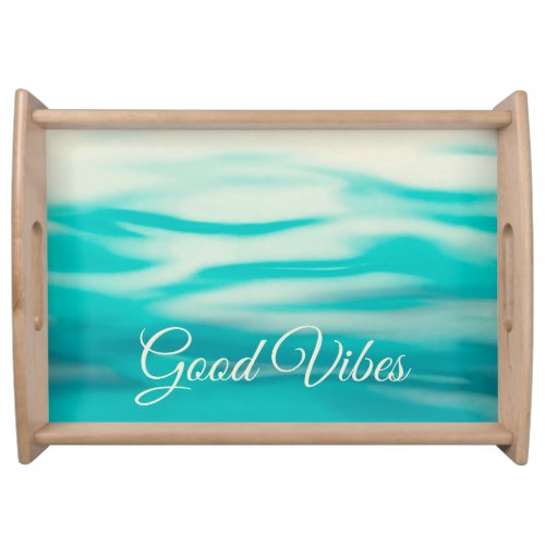 Soft Blue Turquoise Wavy Watercolor Abstract Serving Tray