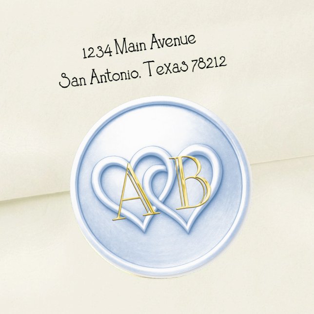 Soft Blue Two Hearts Intertwined Monogram Wedding Classic Round Sticker (Creator Uploaded)