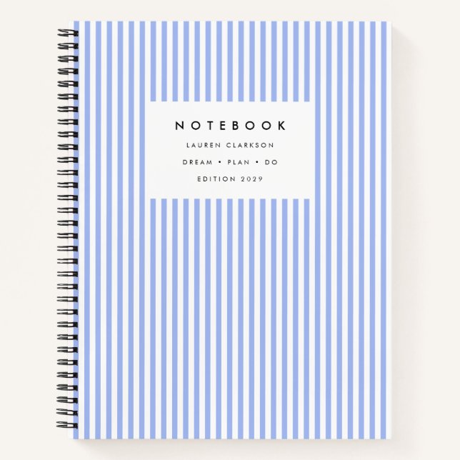 Soft Blue Vertical Stripe Notebook   (Front)