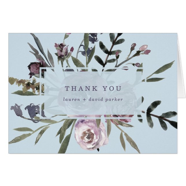 Soft Blue Vintage Look Floral Thank You (Front Horizontal)