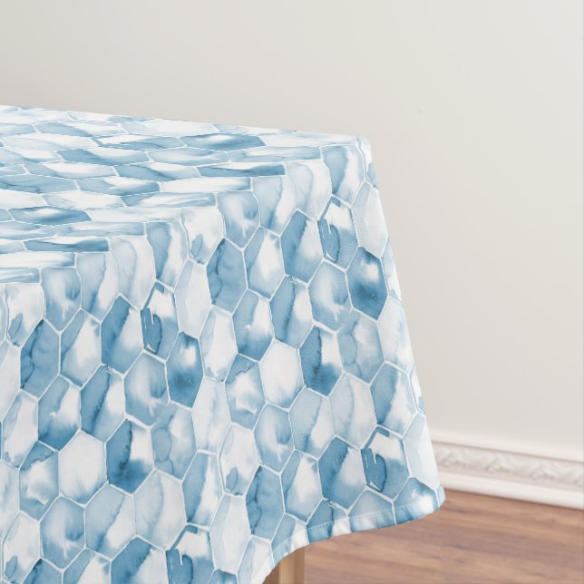 Soft Blue Watercolor Canotype Pattern Tablecloth (In Situ)