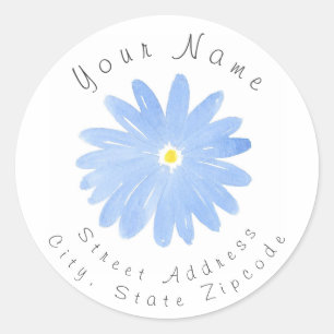 'Soft Blue Watercolor Daisy' Address Label