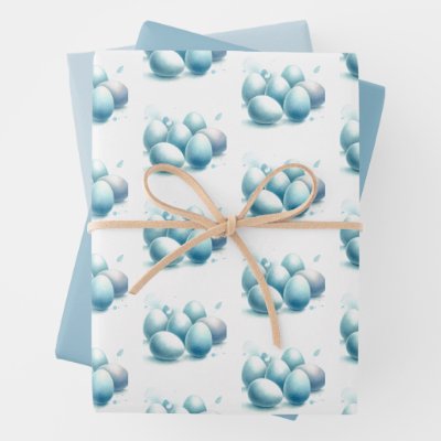 Soft Blue Watercolor Easter Eggs Wrapping Paper