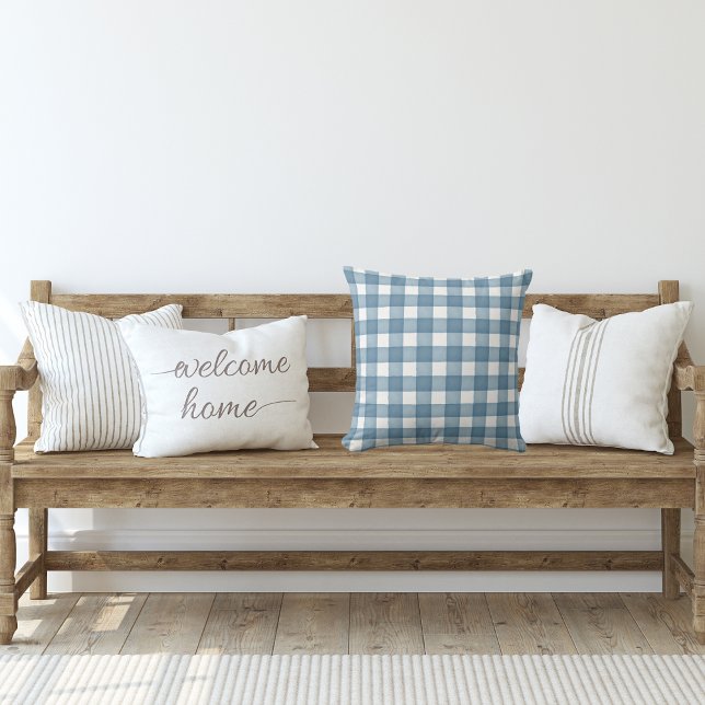 Soft Blue Watercolor Farmhouse Plaid Throw Pillow (Creator Uploaded)