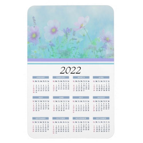 Soft Blue Watercolor Floral  2022 Calendar Magnet