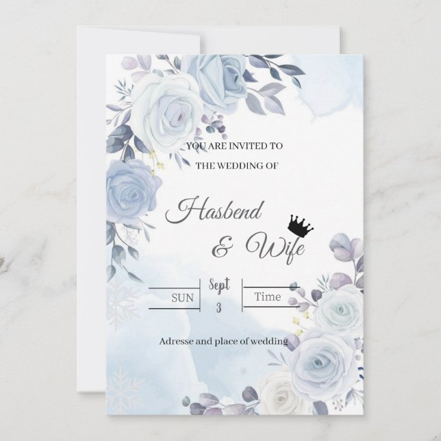 Soft Blue Watercolor Floral Wedding Invitation (Front)