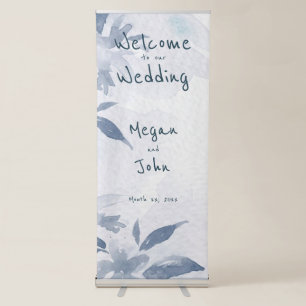 Soft Blue Watercolor Leaves Wedding Retractable Banner