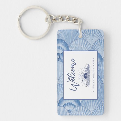 Soft Blue Watercolor Seashell Custom Keychain