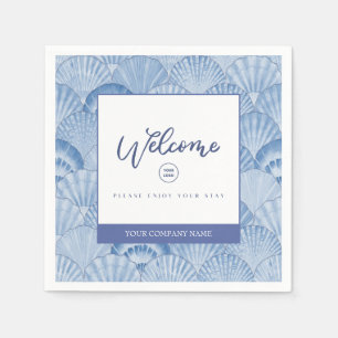 Soft Blue Watercolor Seashell Custom Paper Napkins