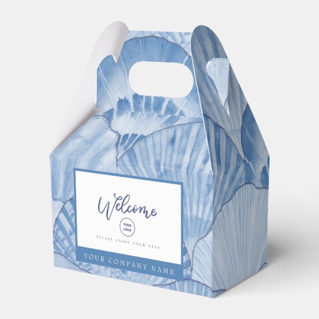 Soft Blue Watercolor Seashell Favor Box (Front Side)