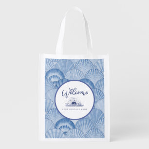 Soft Blue Watercolor Seashell Reusable Grocery Bag