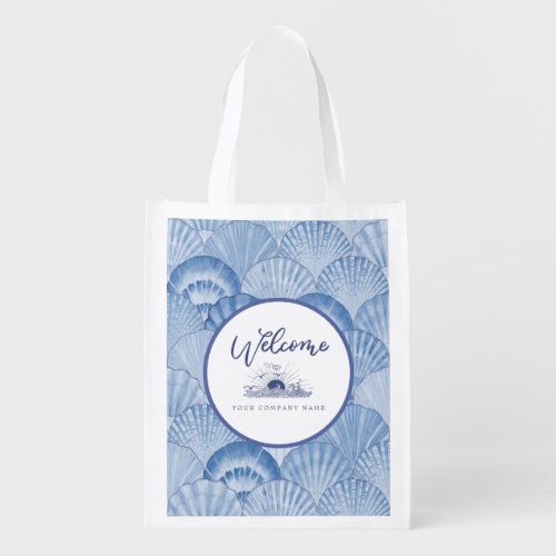Soft Blue Watercolor Seashell Reusable Grocery Bag