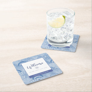 Soft Blue Watercolor Seashell Square Paper Coaster