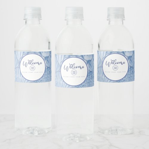 Soft Blue Watercolor Seashell Water Bottle Label