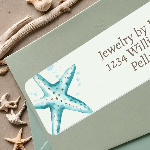 Soft Blue Watercolor Starfish Stylish Ocean Beach Label