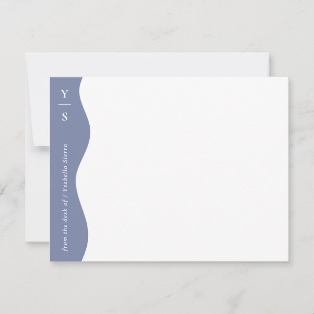 Soft Blue Wavy Bold Initials Modern Note Card (Front)