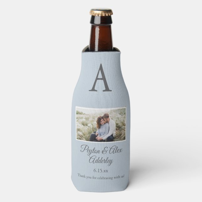 Soft Blue Wedding Favor Photo Bottle Cooler  (Bottle Front)