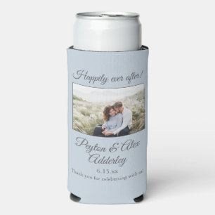 Soft Blue Wedding Photo Happily Ever After Seltzer Can Cooler