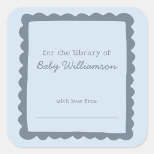 Soft Blue Whimsical Border Baby Library Bookplate