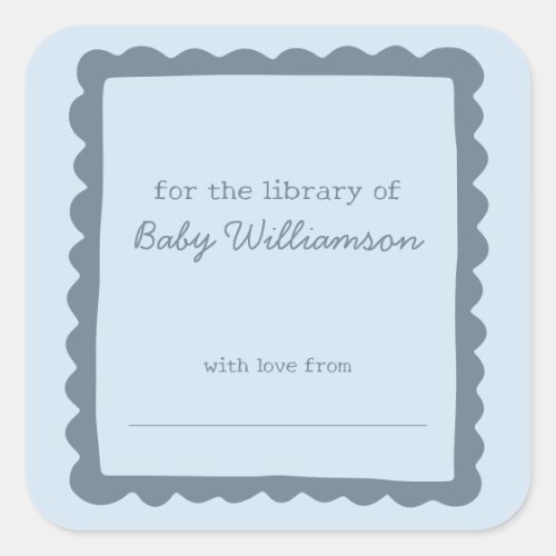 Soft Blue Whimsical Border Baby Library Bookplate