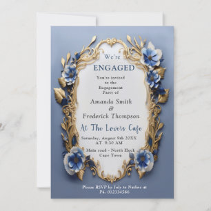 Soft Blue, White Flowers & Gold frame decor Invitation
