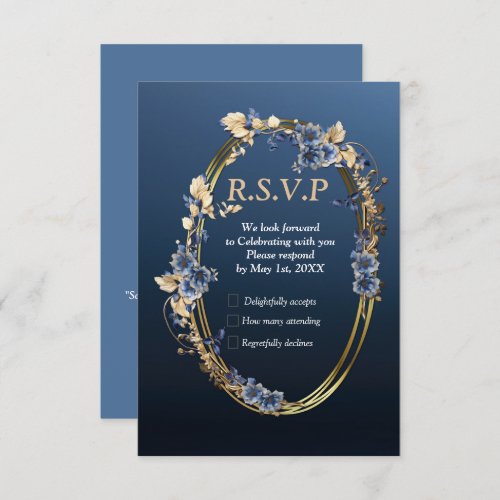 Soft Blue White Flowers  Gold frame decor RSVP Card