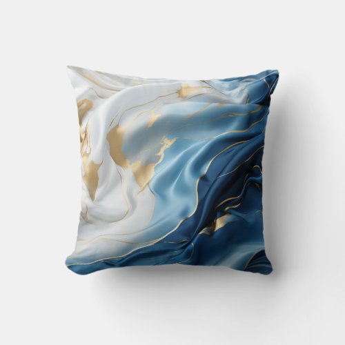 Soft Blue White Marble with Gold Throw Pillow