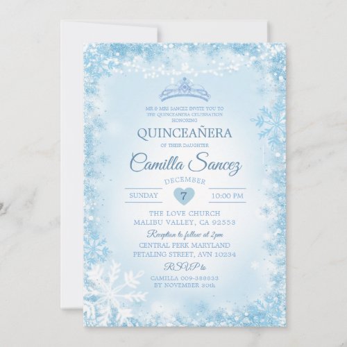 Soft Blue  White Snowflake Winter Quince Invite12 Invitation