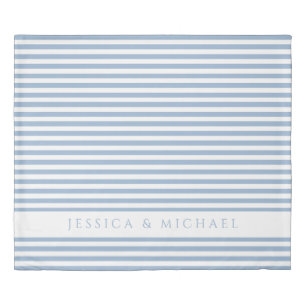 Soft Blue & White Striped Pattern Name Duvet Cover