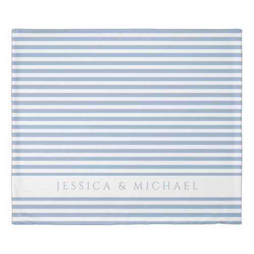 Soft Blue  White Striped Pattern Name Duvet Cover