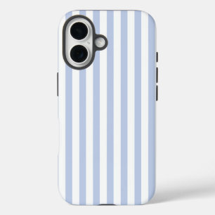 Soft Blue White Vertical Stripe Pattern Art iPhone 16 Case