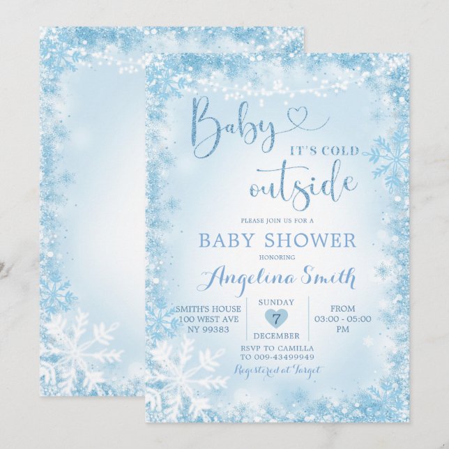 Soft Blue White Winter Baby Shower Invite12 Invitation (Front/Back)