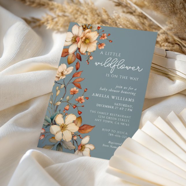 Soft Blue Wildflower Baby Shower Elegant Script Invitation (Creator Uploaded)