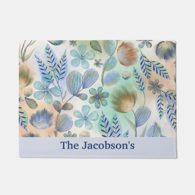 Soft Blue Wildflower Botanical Flowers Doormat (Front)