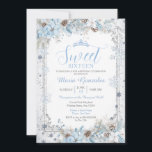 Soft Blue Winter Floral Christmas Sweet Sixteen Invitation<br><div class="desc">EDITABLE Soft Blue Winter Floral Christmas Sweet Sixteen Invitation
Elegant Pastel Blue Christmas Silver Snowflake Quinceañera Invitation
Mis Quince Anos,  15th Birthday</div>